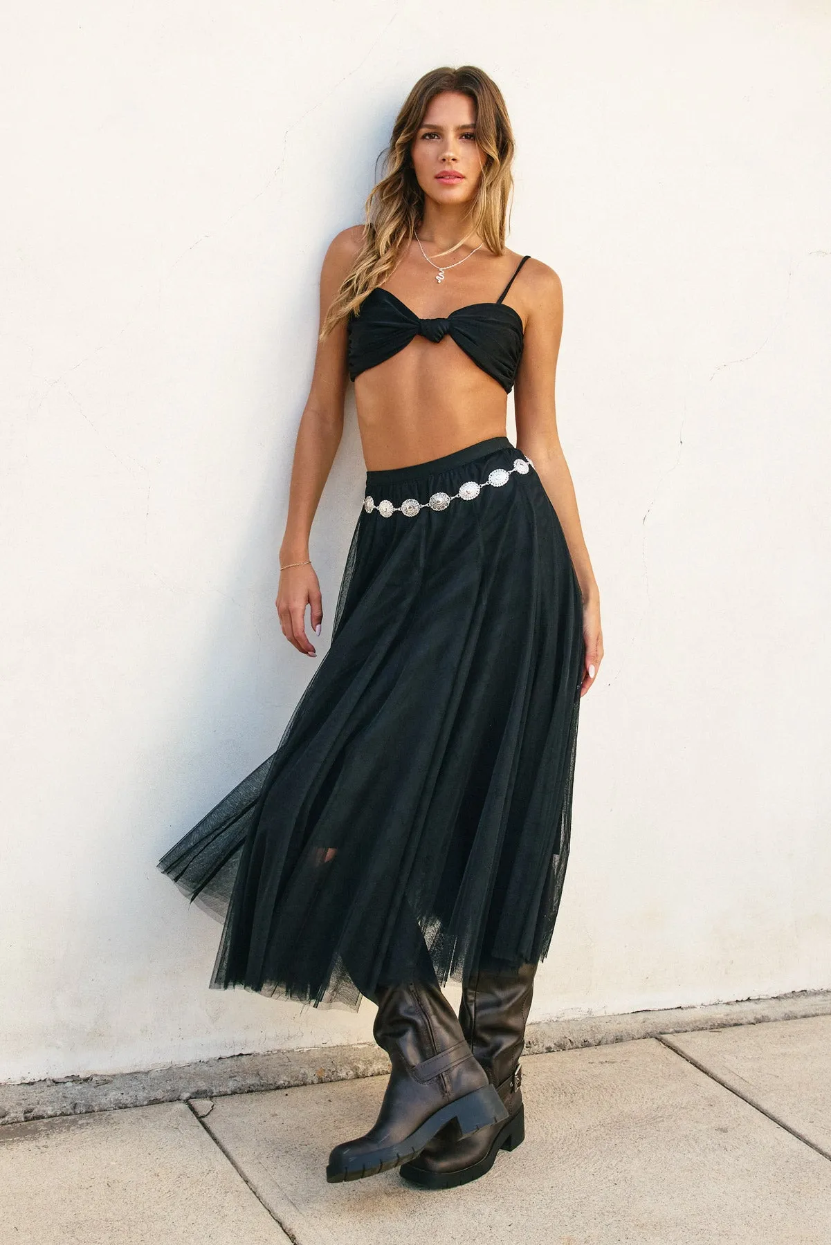 Valentina Mesh Sheer Paneled Midi Skirt