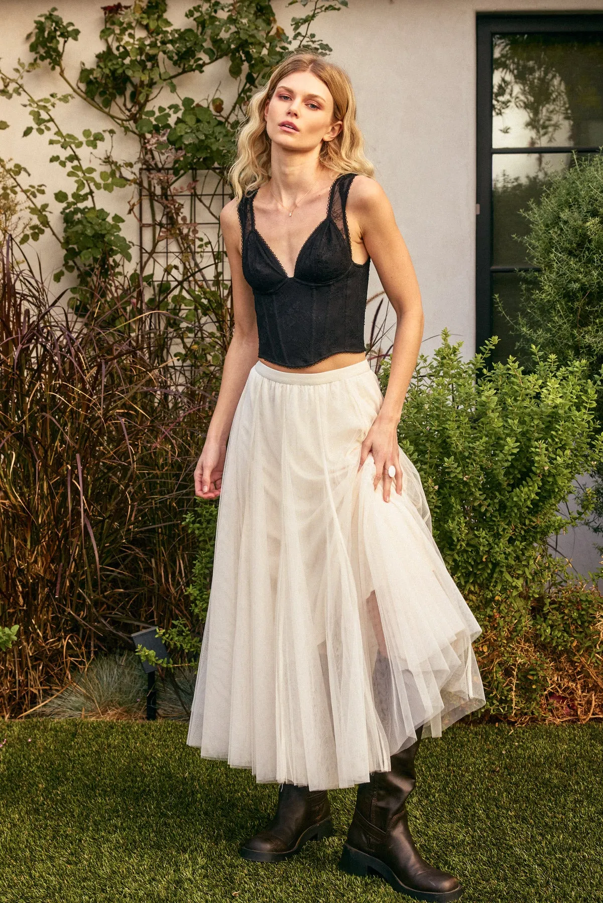 Valentina Mesh Sheer Paneled Midi Skirt