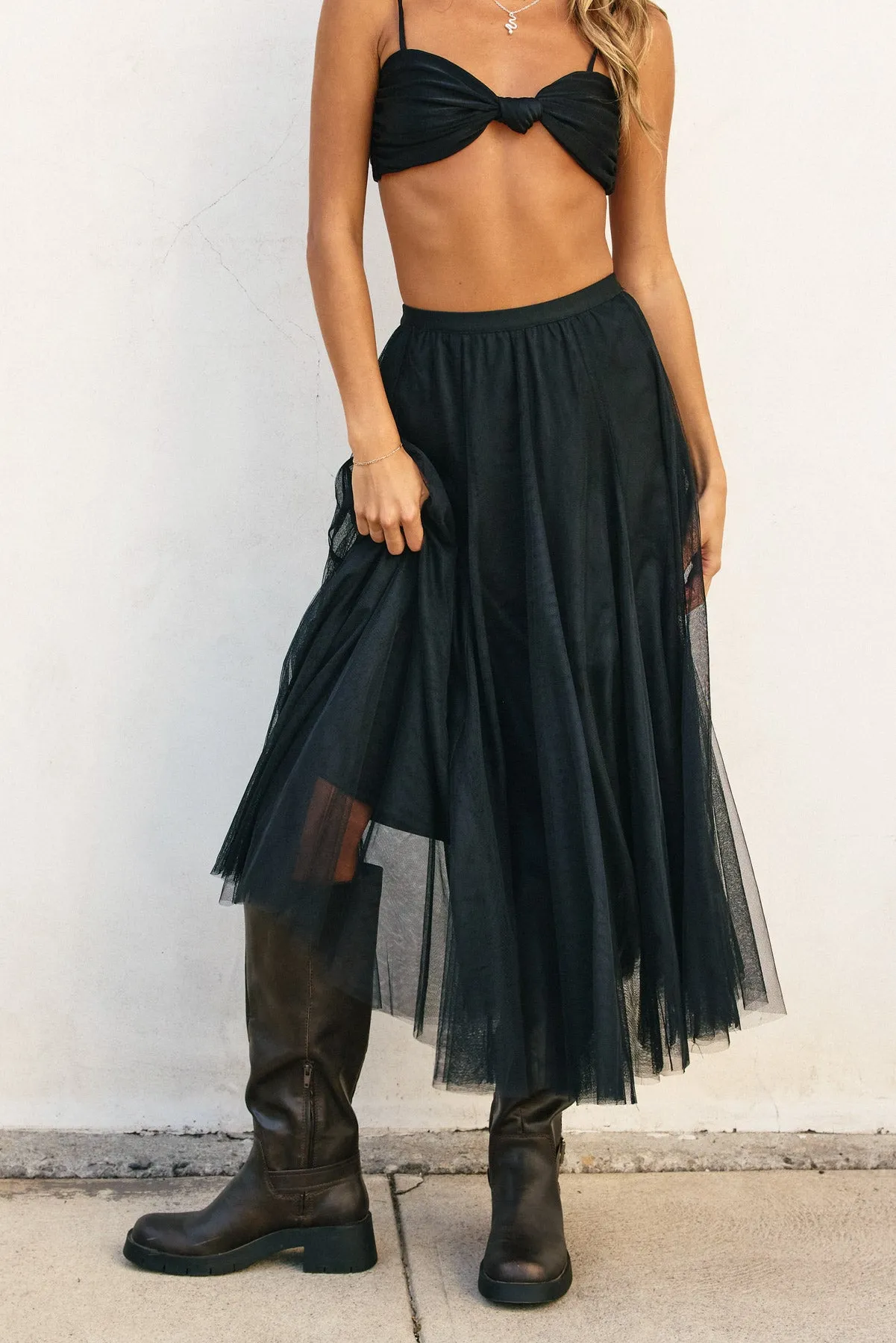 Valentina Mesh Sheer Paneled Midi Skirt