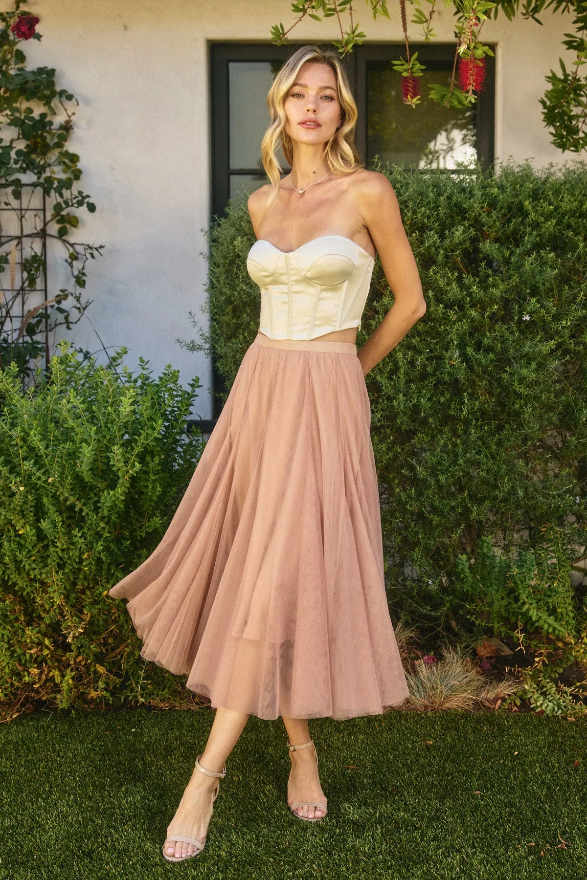 Valentina Mesh Sheer Paneled Midi Skirt