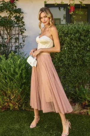 Valentina Mesh Sheer Paneled Midi Skirt