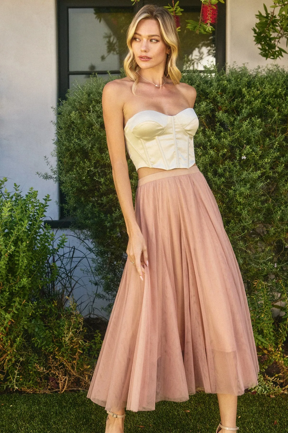 Valentina Mesh Sheer Paneled Midi Skirt