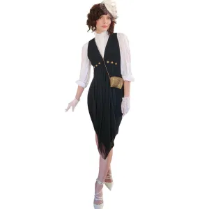 Vintage 90s Karl Lagerfeld Black Party Dress Gold Rosettes