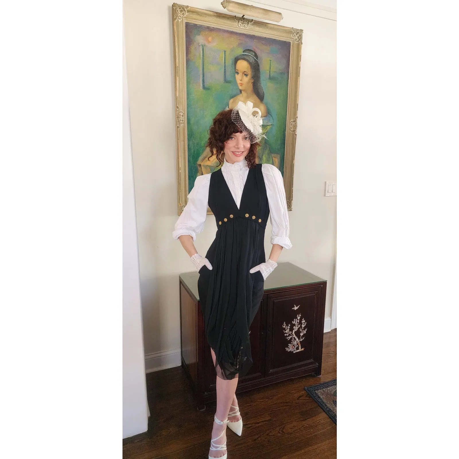 Vintage 90s Karl Lagerfeld Black Party Dress Gold Rosettes