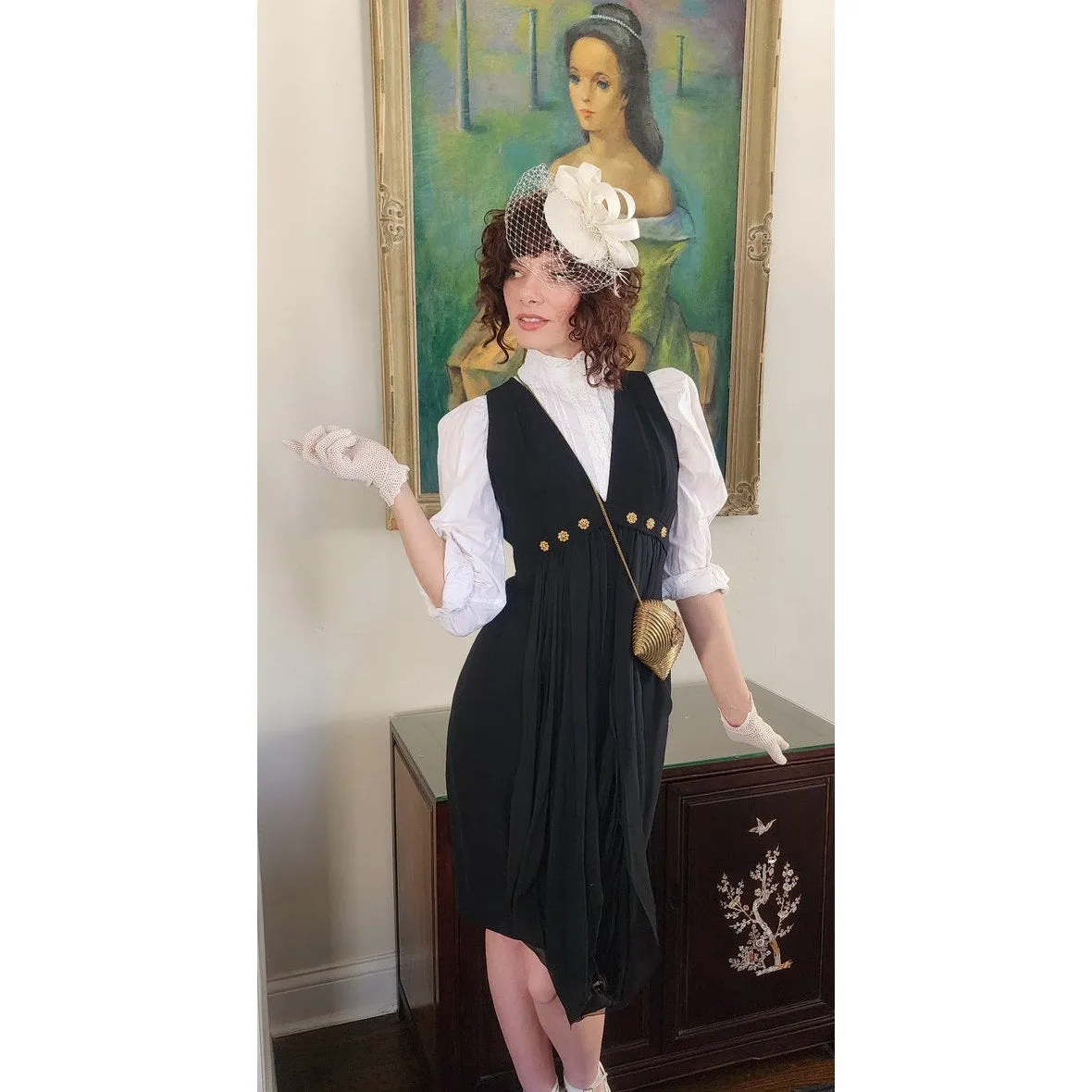 Vintage 90s Karl Lagerfeld Black Party Dress Gold Rosettes