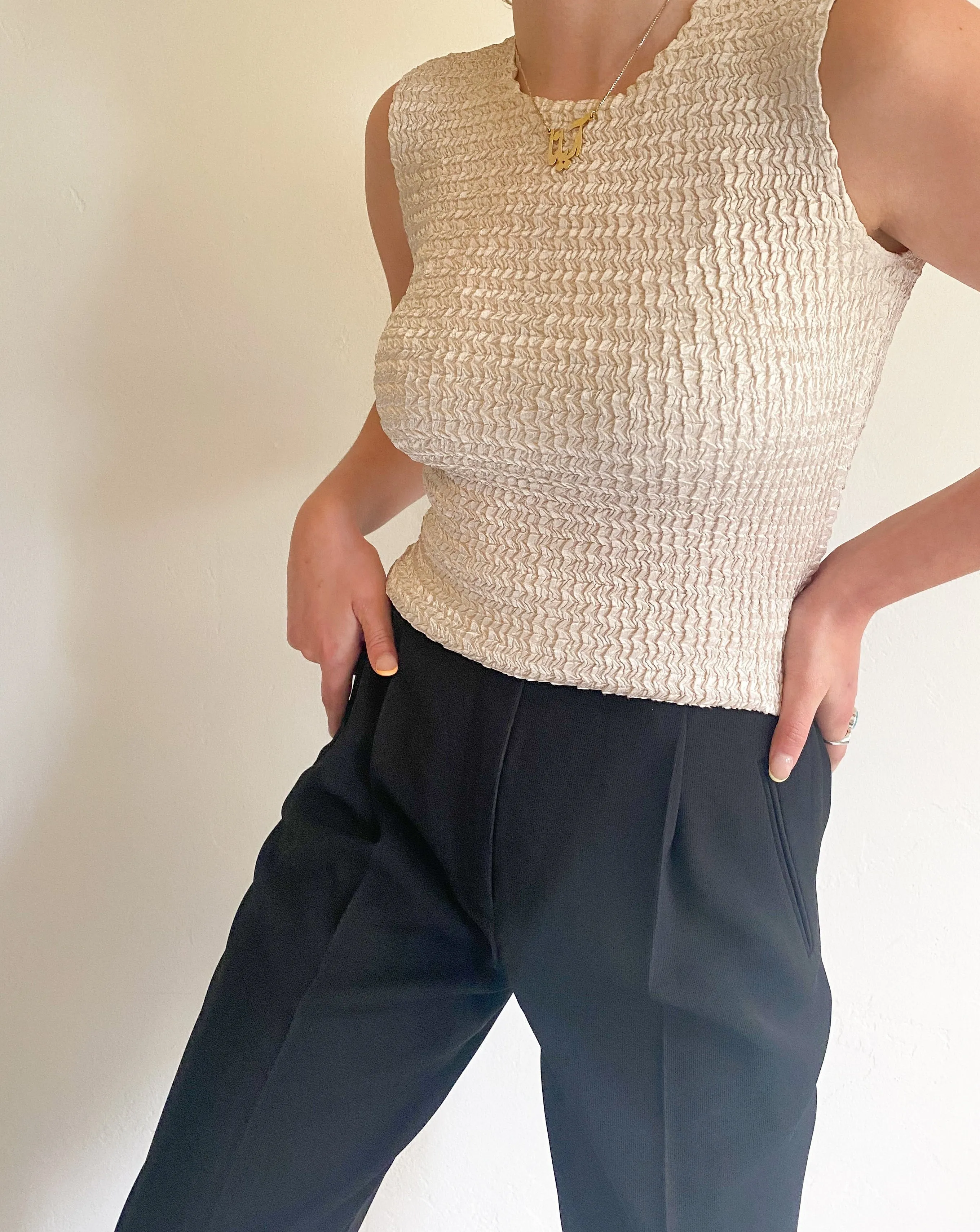 Vintage Ivory Ruched Tank