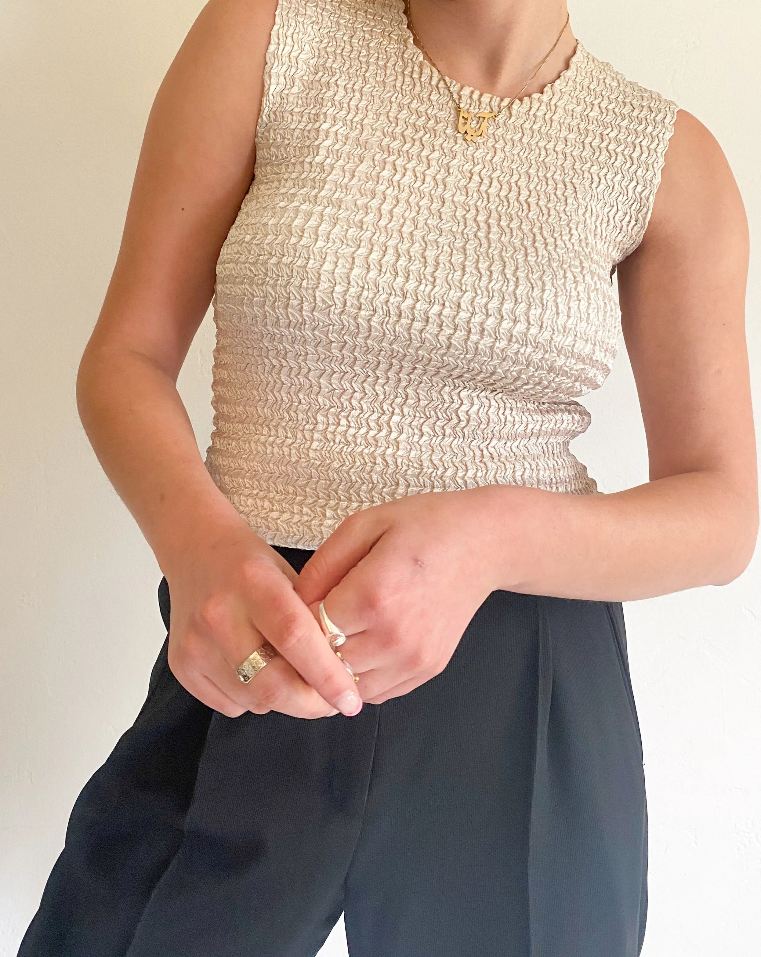 Vintage Ivory Ruched Tank