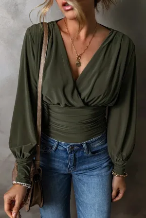 Virginia Ruched Surplice Long Sleeve Bodysuit