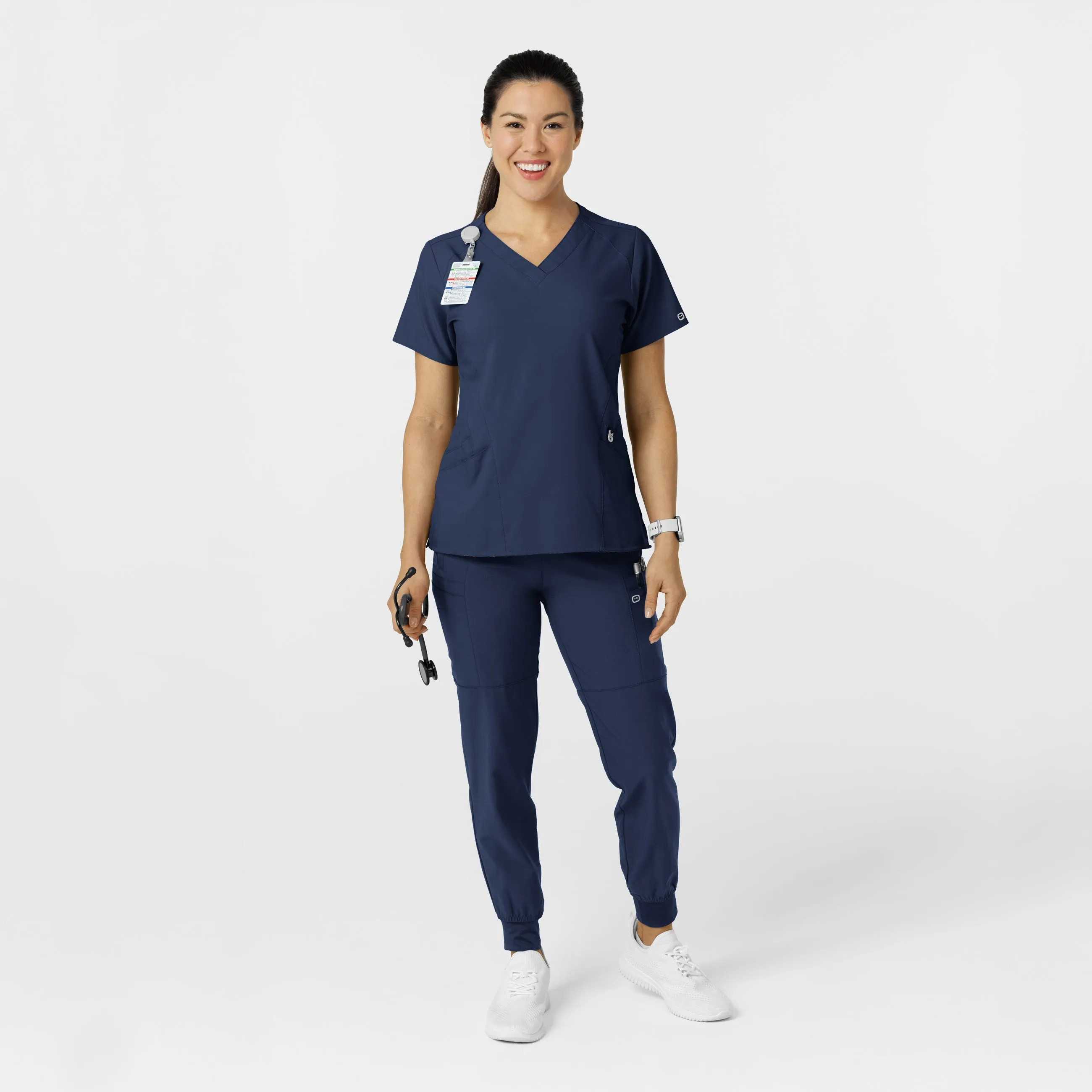 W123 5555 Comfort Waist Cargo Jogger Scrub Pants Navy