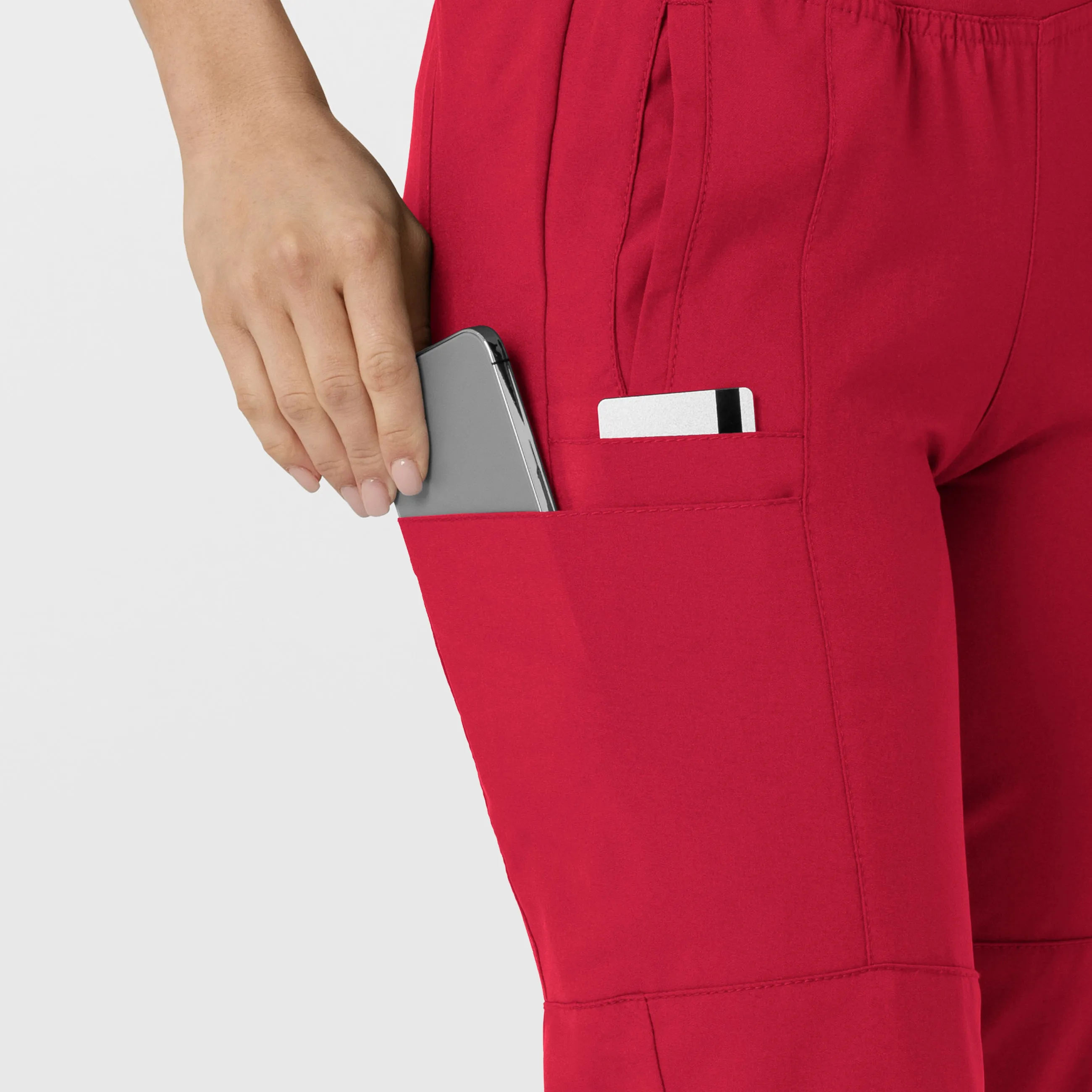 W123 5555 Comfort Waist Cargo Jogger Scrub Pants Red