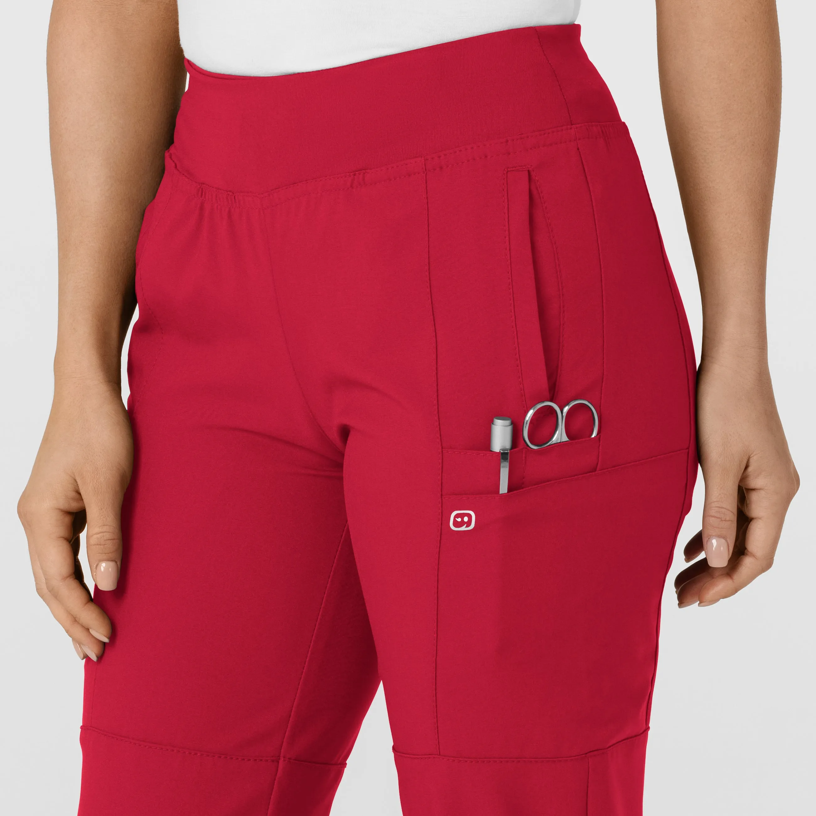 W123 5555 Comfort Waist Cargo Jogger Scrub Pants Red
