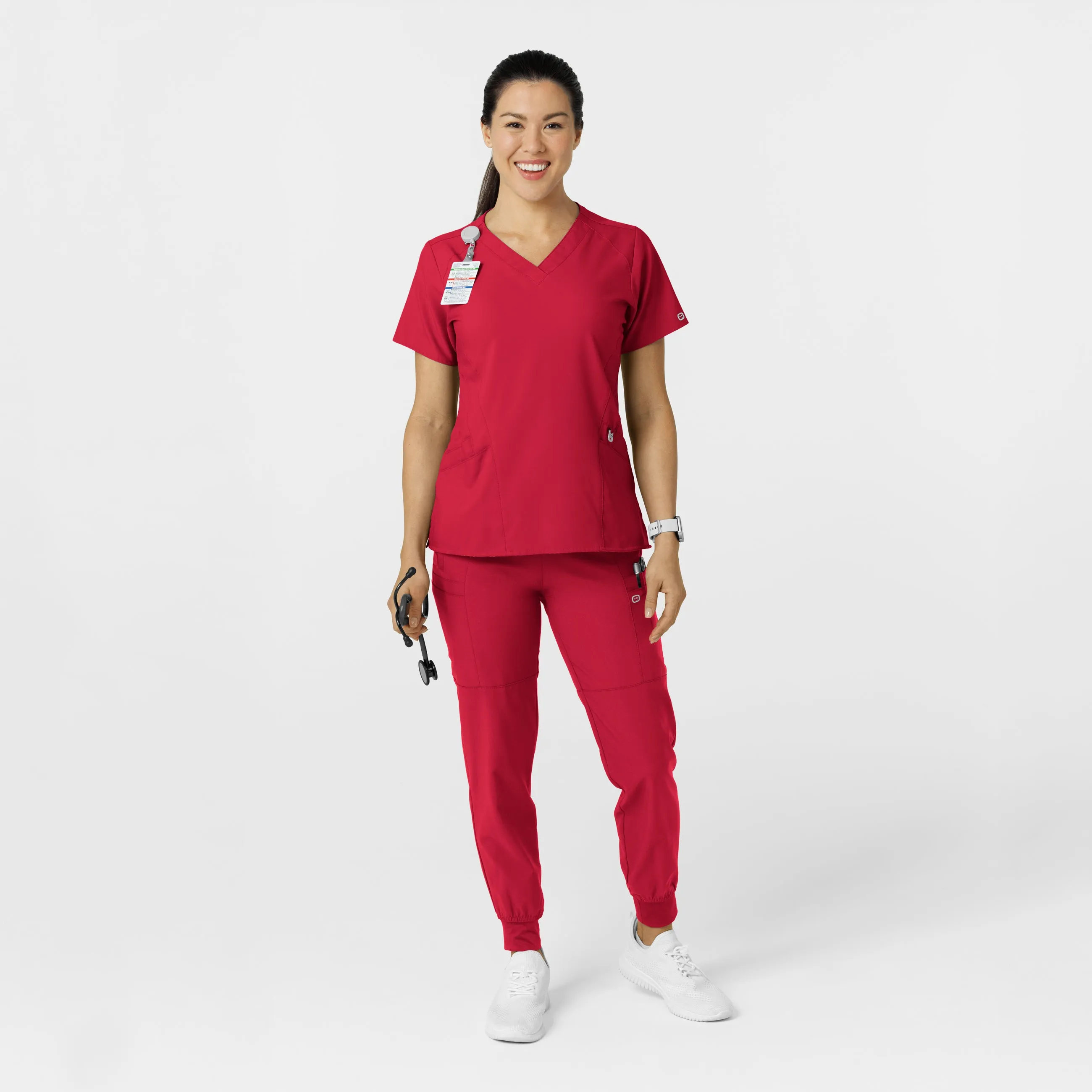 W123 5555 Comfort Waist Cargo Jogger Scrub Pants Red