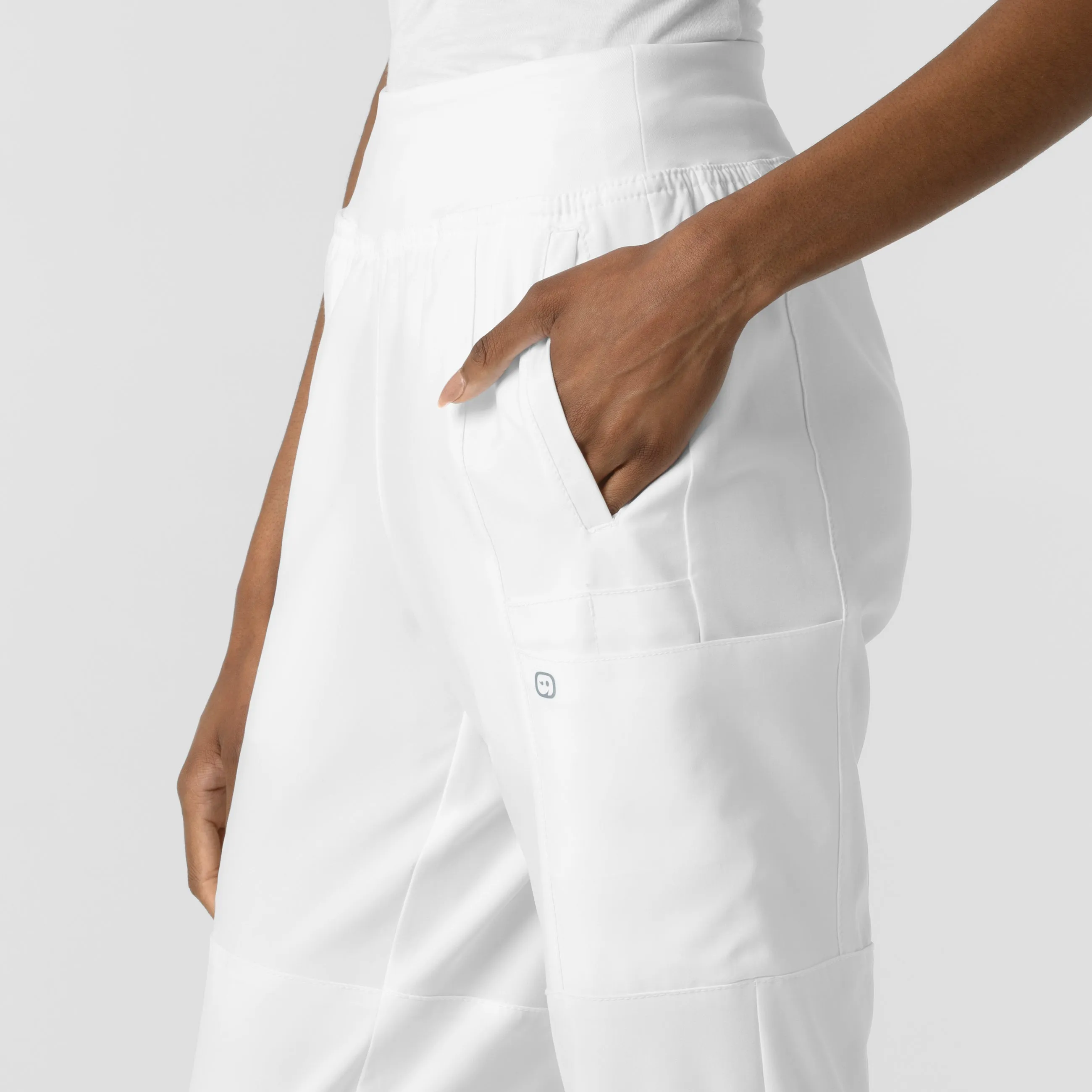 W123 5555 Comfort Waist Cargo Jogger Scrub Pants White