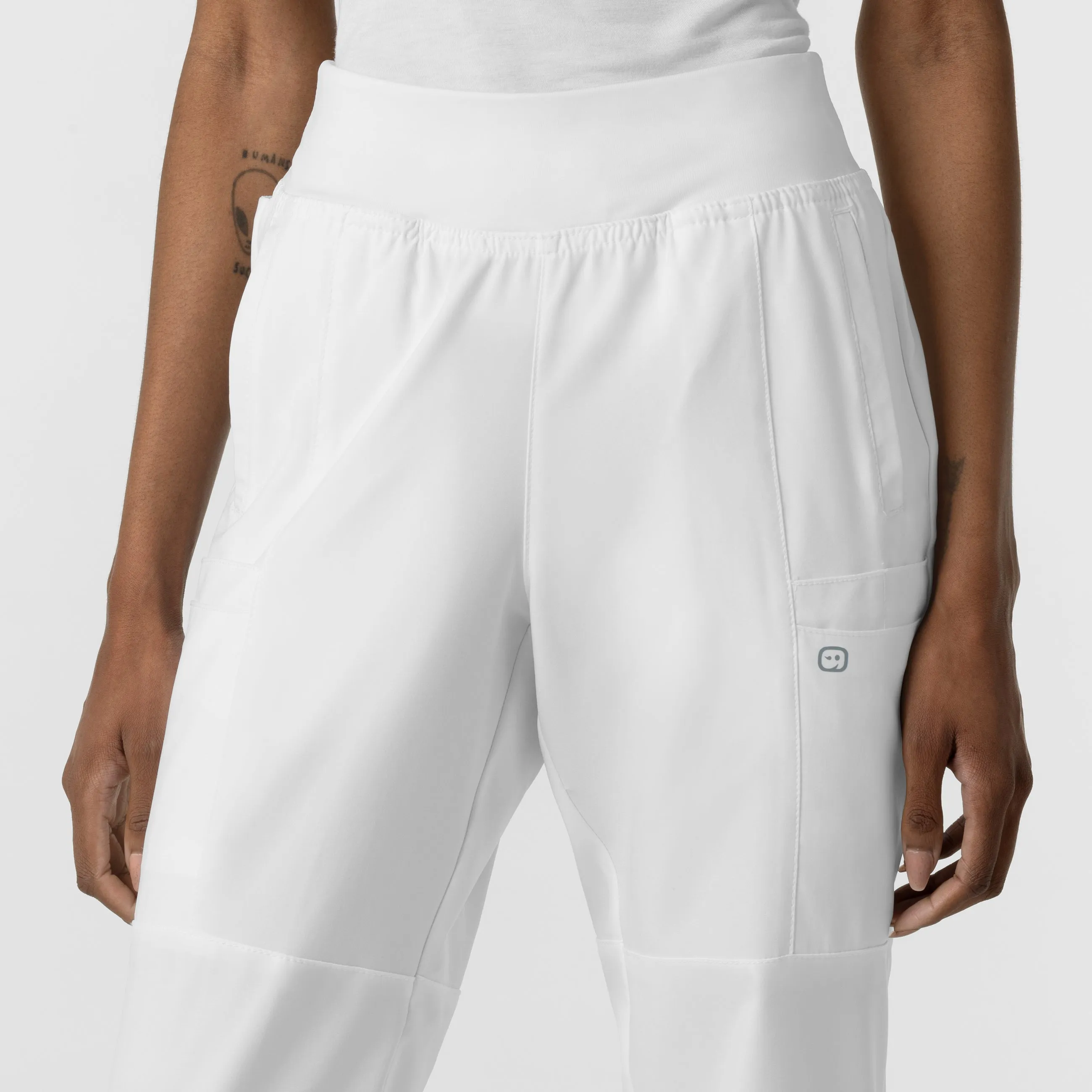 W123 5555 Comfort Waist Cargo Jogger Scrub Pants White