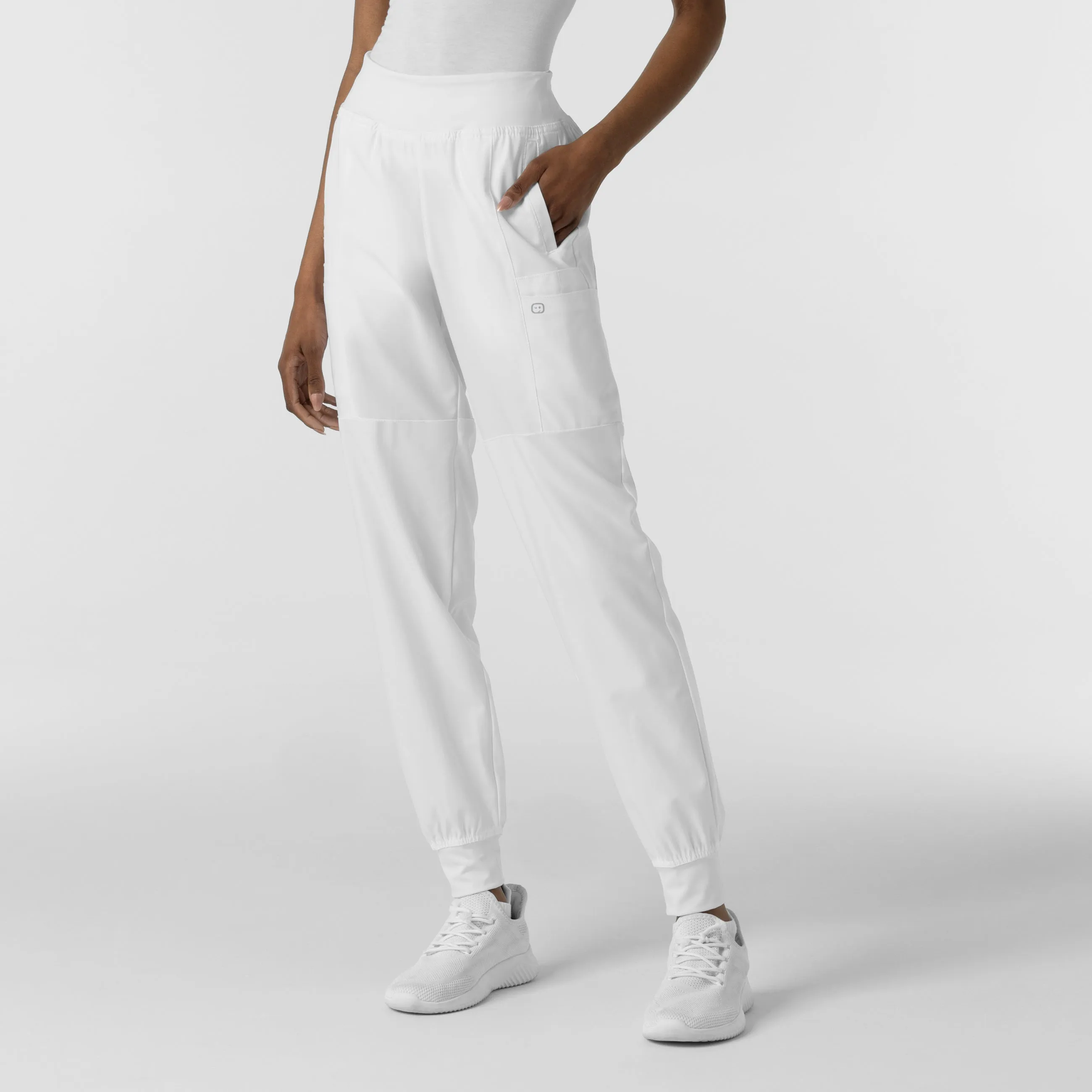 W123 5555 Comfort Waist Cargo Jogger Scrub Pants White