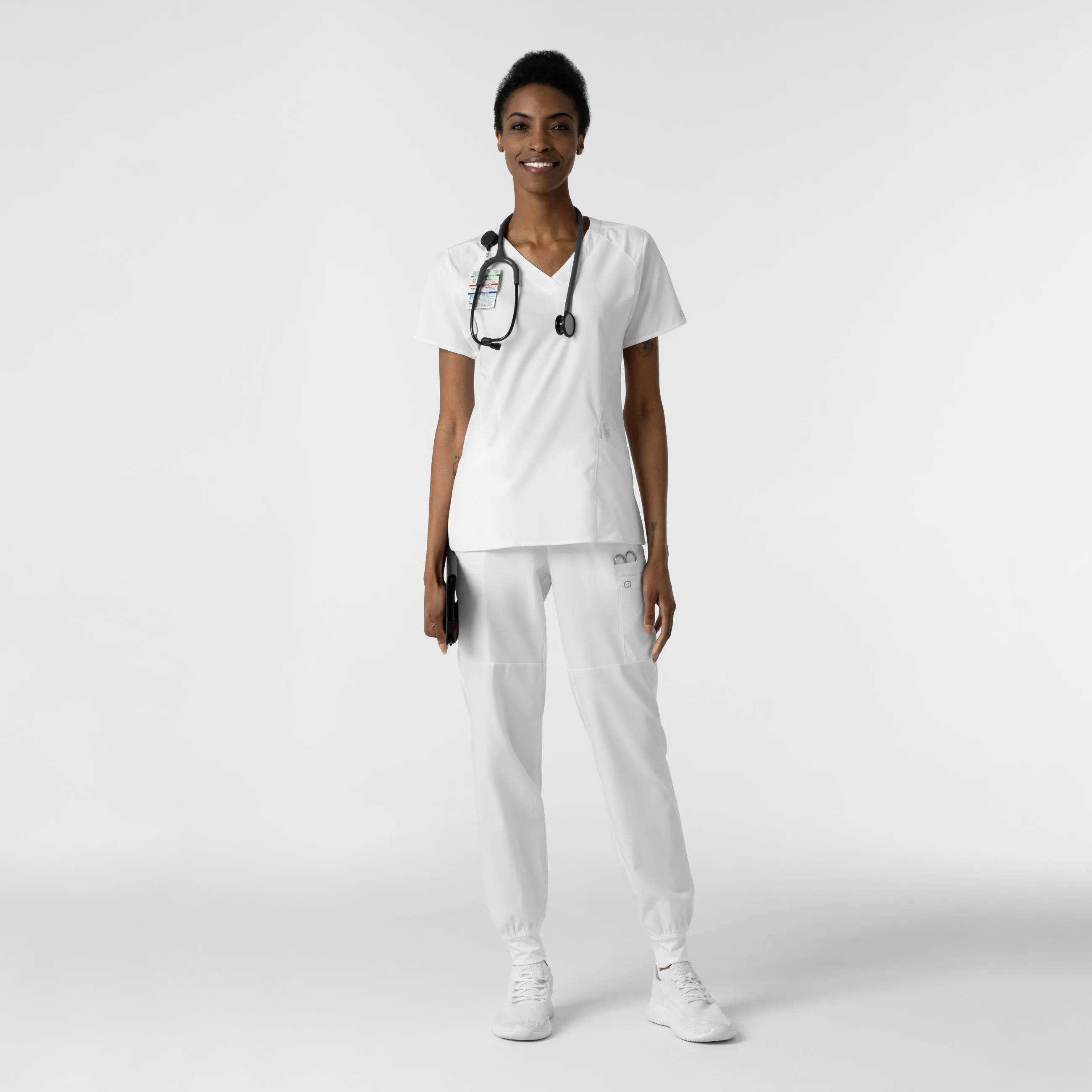 W123 5555 Comfort Waist Cargo Jogger Scrub Pants White