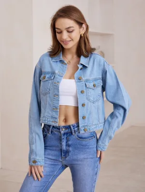 W2071514-1 LIGHT BLUE DENIM CROPPED JACKET