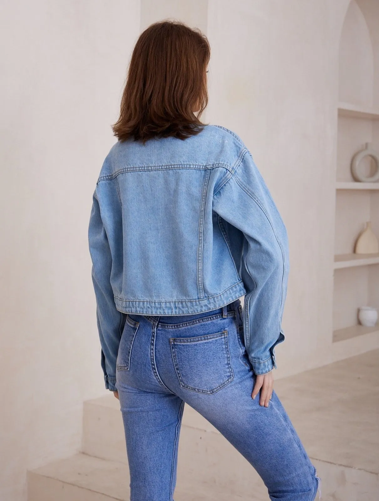W2071514-1 LIGHT BLUE DENIM CROPPED JACKET
