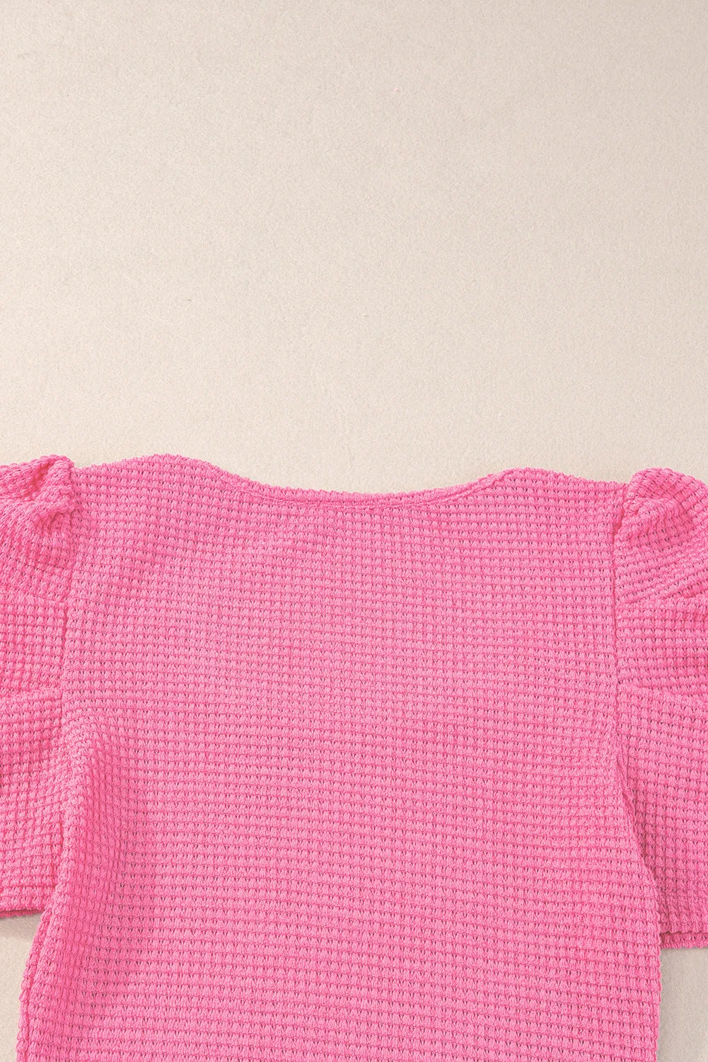 Waffle Knit Ruched Puff Sleeve Top
