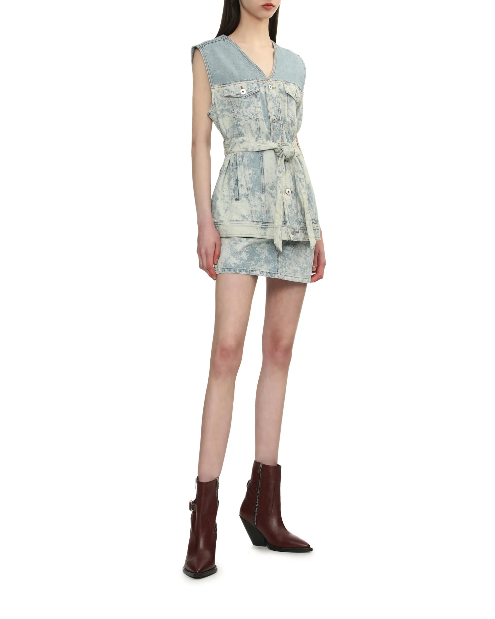 Waist belt denim vest