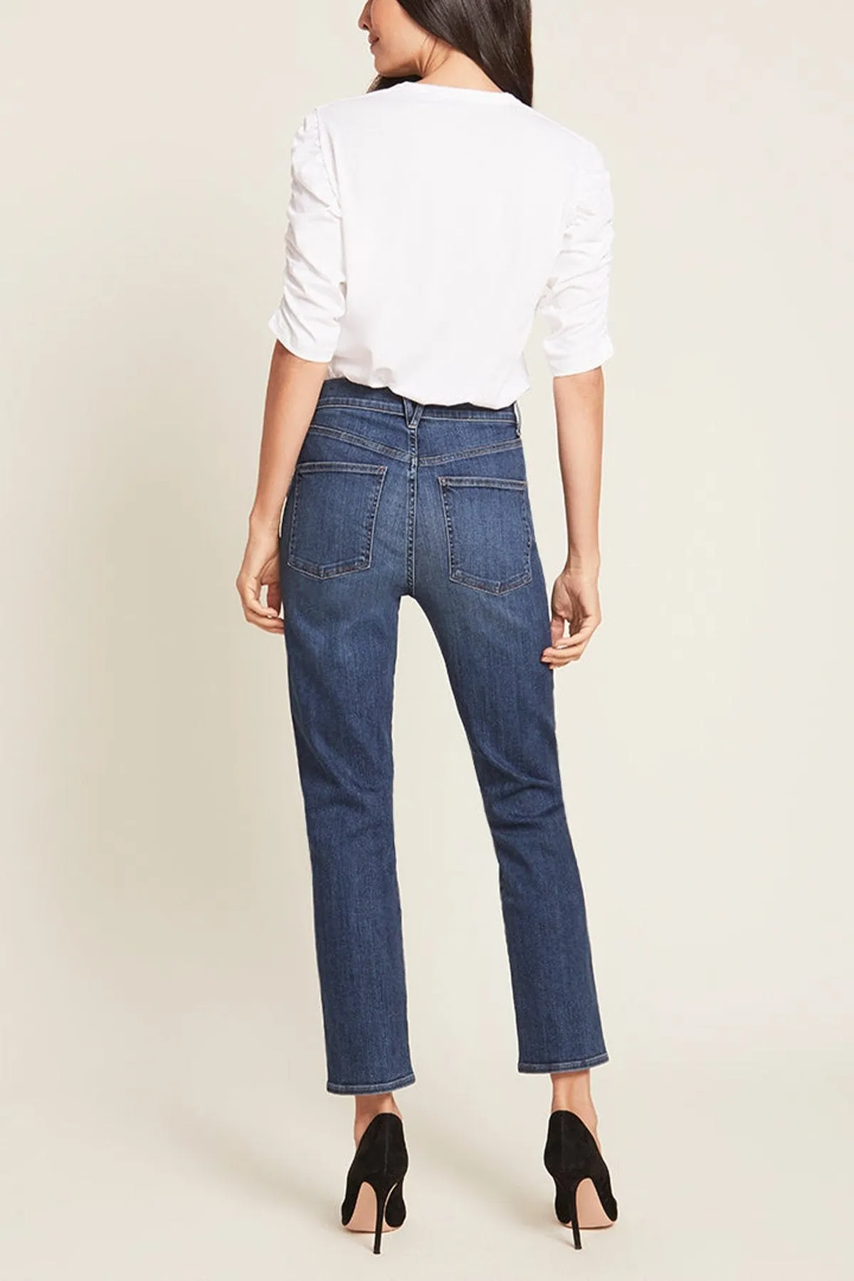 Waldorf Ruched-Sleeve Tee Top in White
