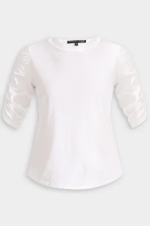 Waldorf Ruched-Sleeve Tee Top in White