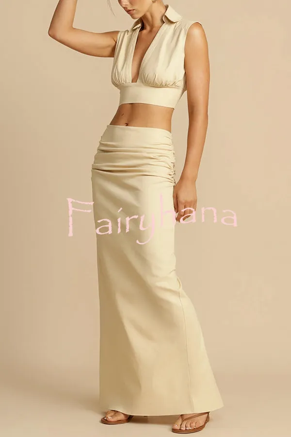 Wardrobe Essential Ruched Detail Mid-rise Slit Maxi Skirt