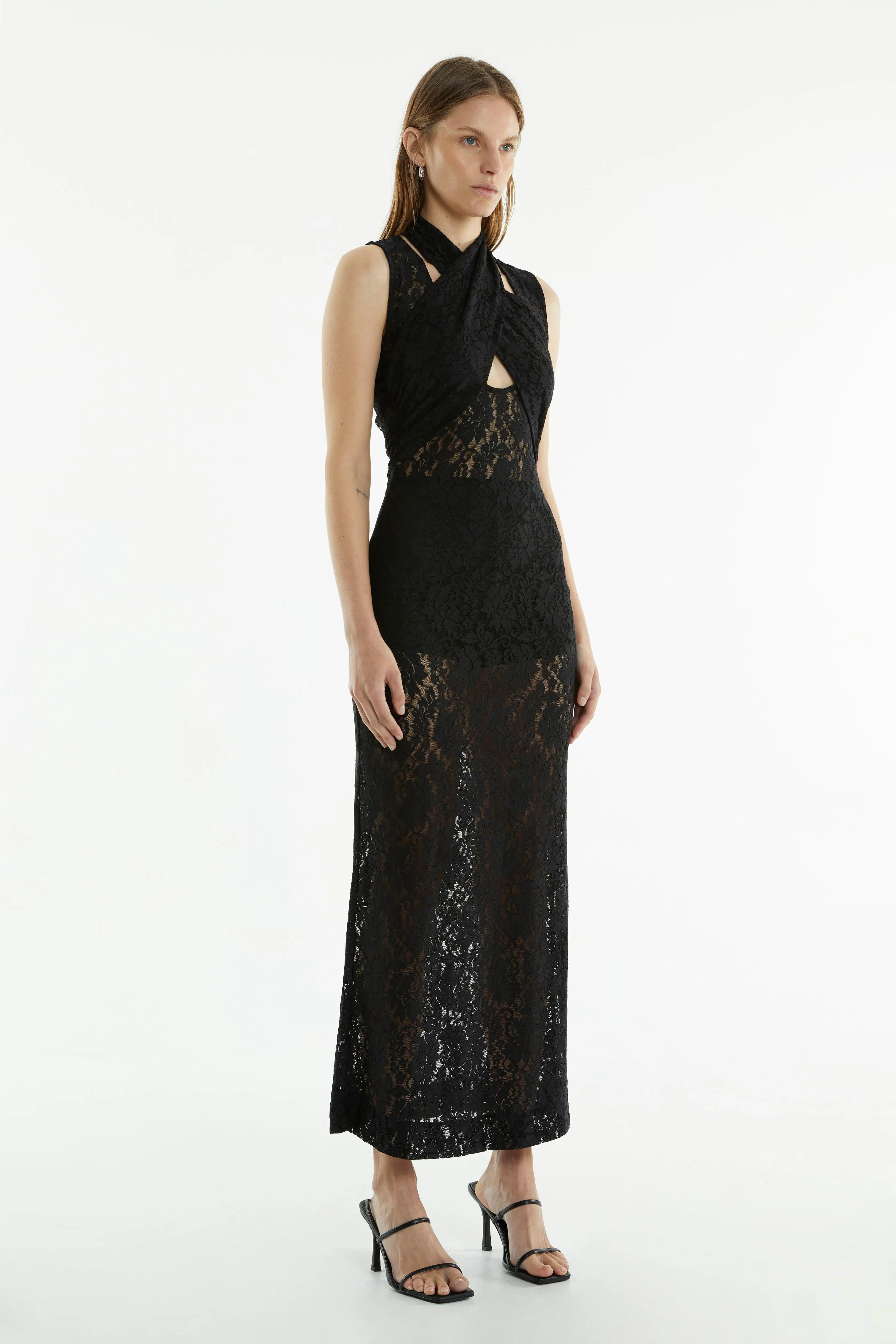 WAYWARD WRAP NECK TANK DRESS | BLACK