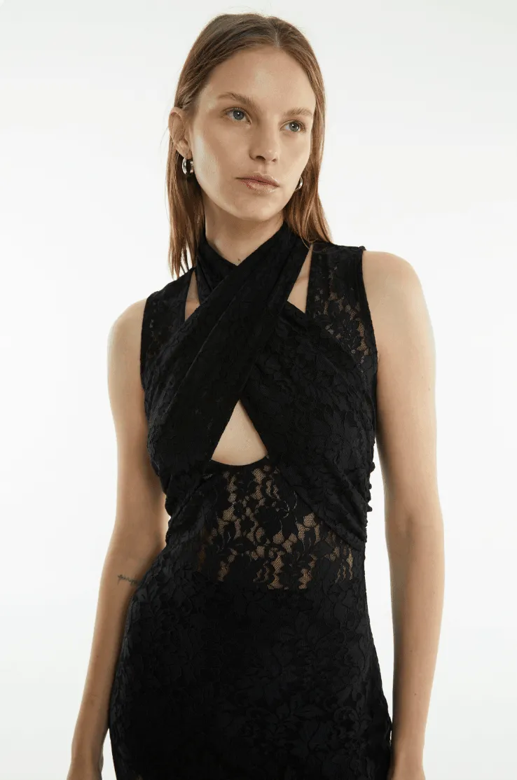 WAYWARD WRAP NECK TANK DRESS | BLACK
