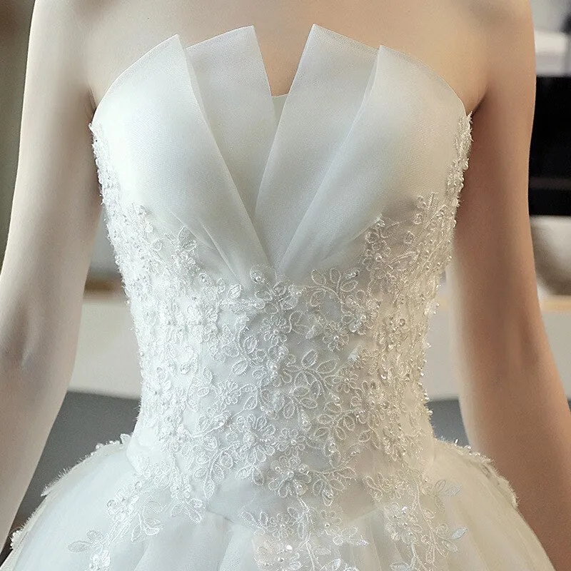 Wedding Dress Bride White Flower Dress Tube Top Lace