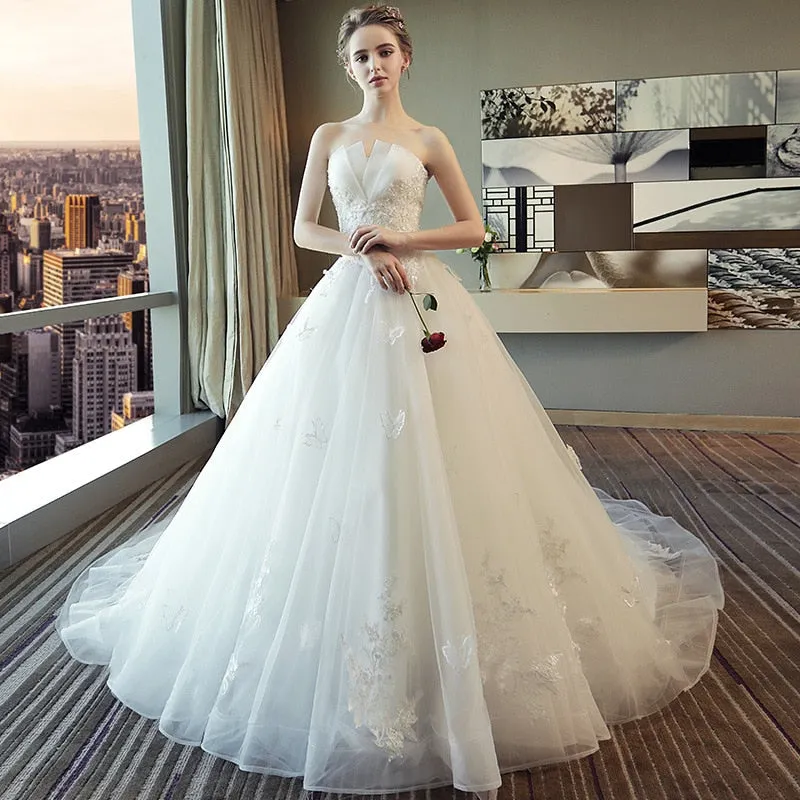 Wedding Dress Bride White Flower Dress Tube Top Lace