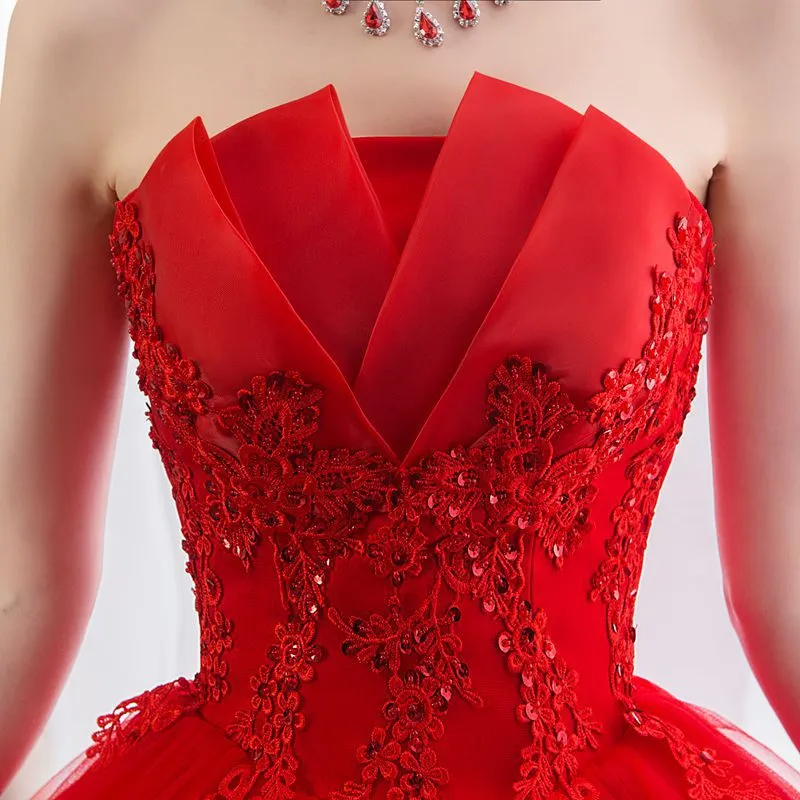 Wedding Dress Red Bride Princess Dream Bud Tube Top