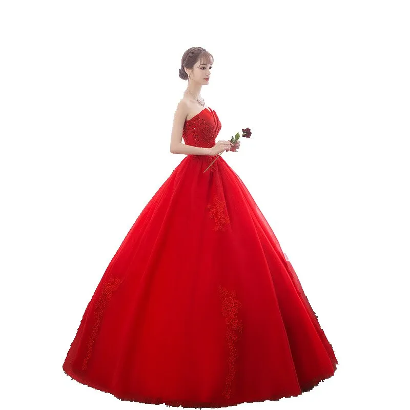 Wedding Dress Red Bride Princess Dream Bud Tube Top