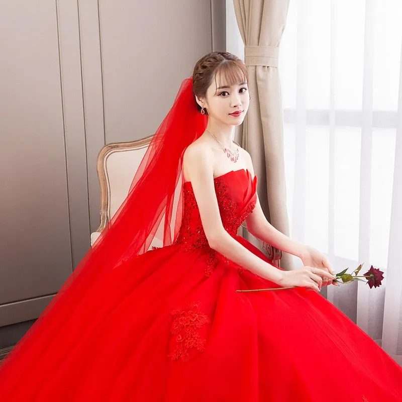 Wedding Dress Red Bride Princess Dream Bud Tube Top
