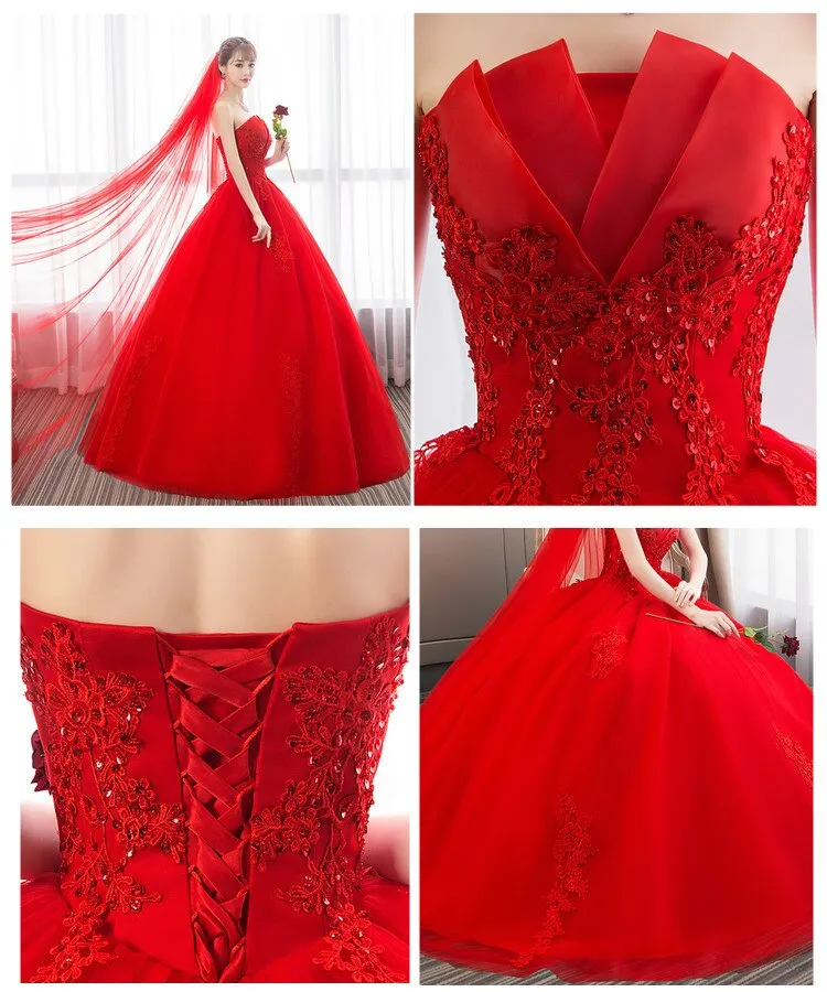 Wedding Dress Red Bride Princess Dream Bud Tube Top
