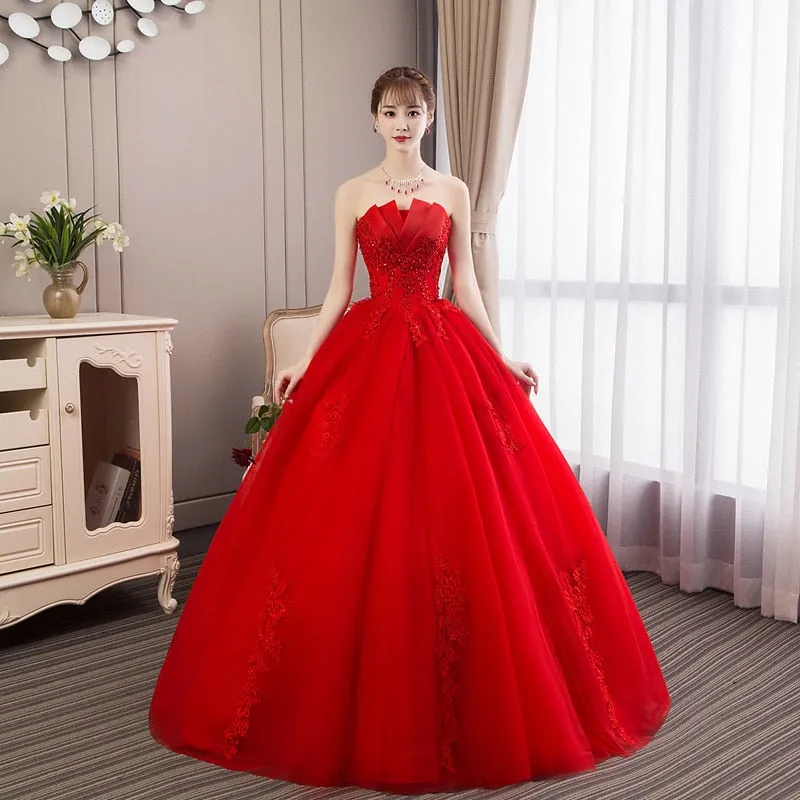 Wedding Dress Red Bride Princess Dream Bud Tube Top