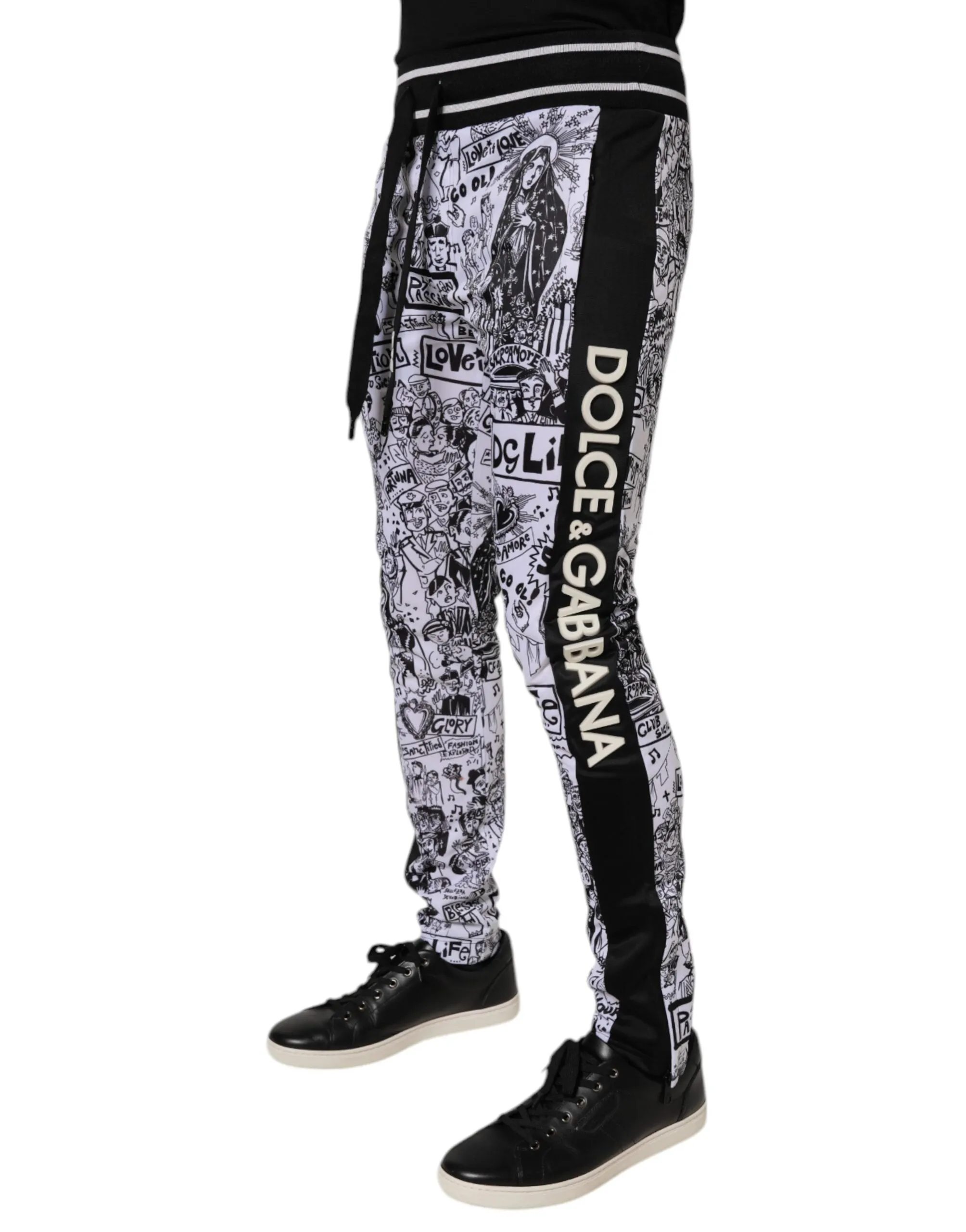 White Graffiti Polyester Jogger Men Sweatpants Pants