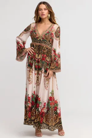 White Leopardess Maxi w Flare Sleeves