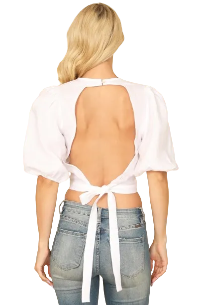 White Puff Sleeves Surplice Backless Crop Top - Pack of 5