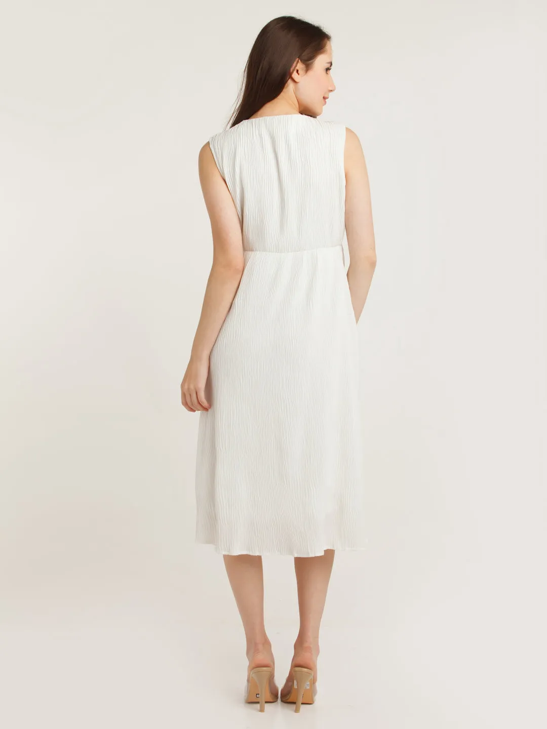 White Solid Empire Midi Dress