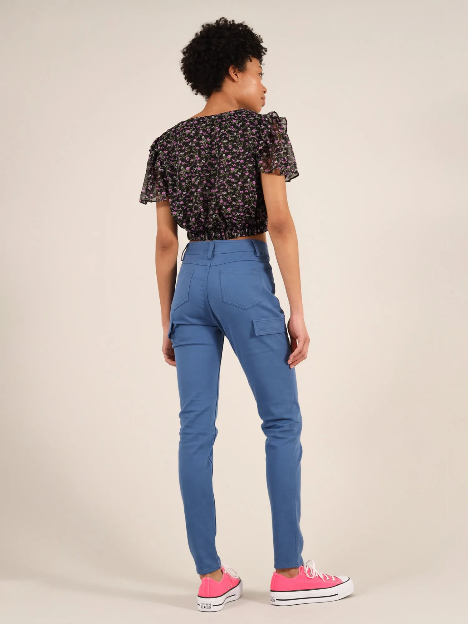 Wildflower Surplice Crop Top, Upcycled Polyester, in Black Flower Print