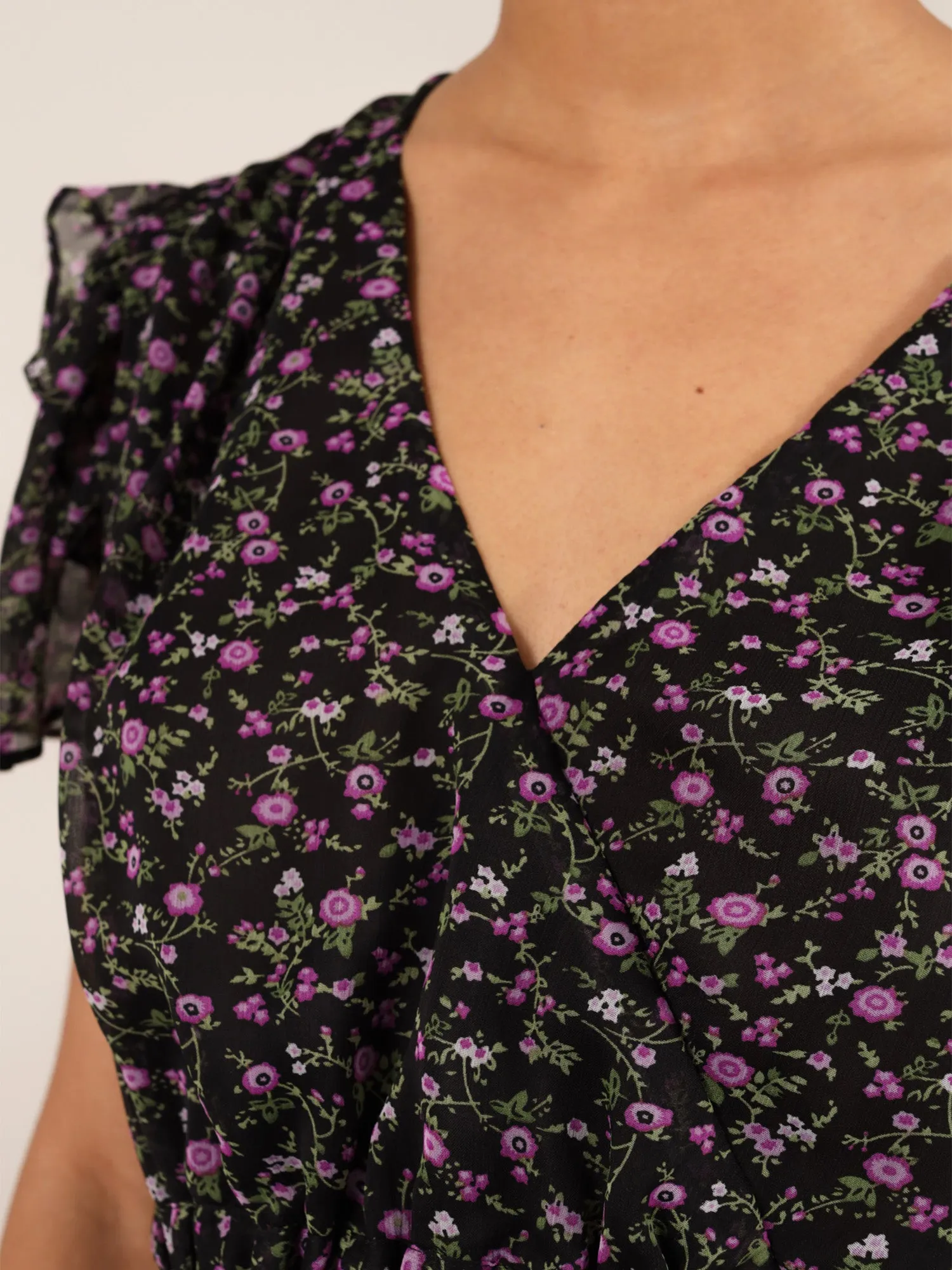 Wildflower Surplice Crop Top, Upcycled Polyester, in Black Flower Print
