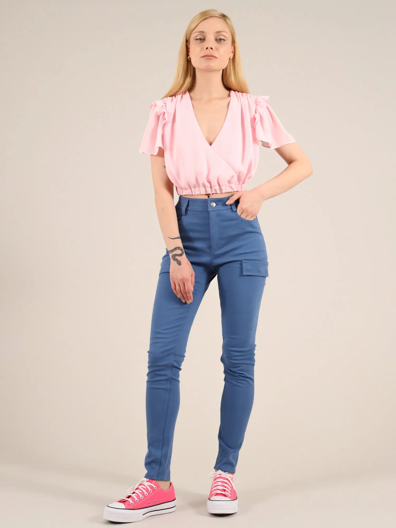 Wildflower Surplice Crop Top, Upcycled Polyester, in Pink