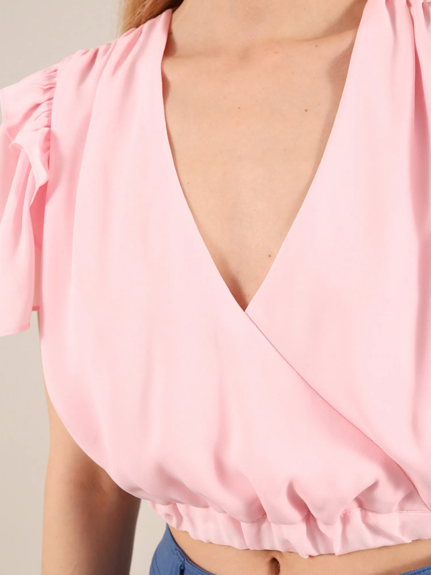 Wildflower Surplice Crop Top, Upcycled Polyester, in Pink