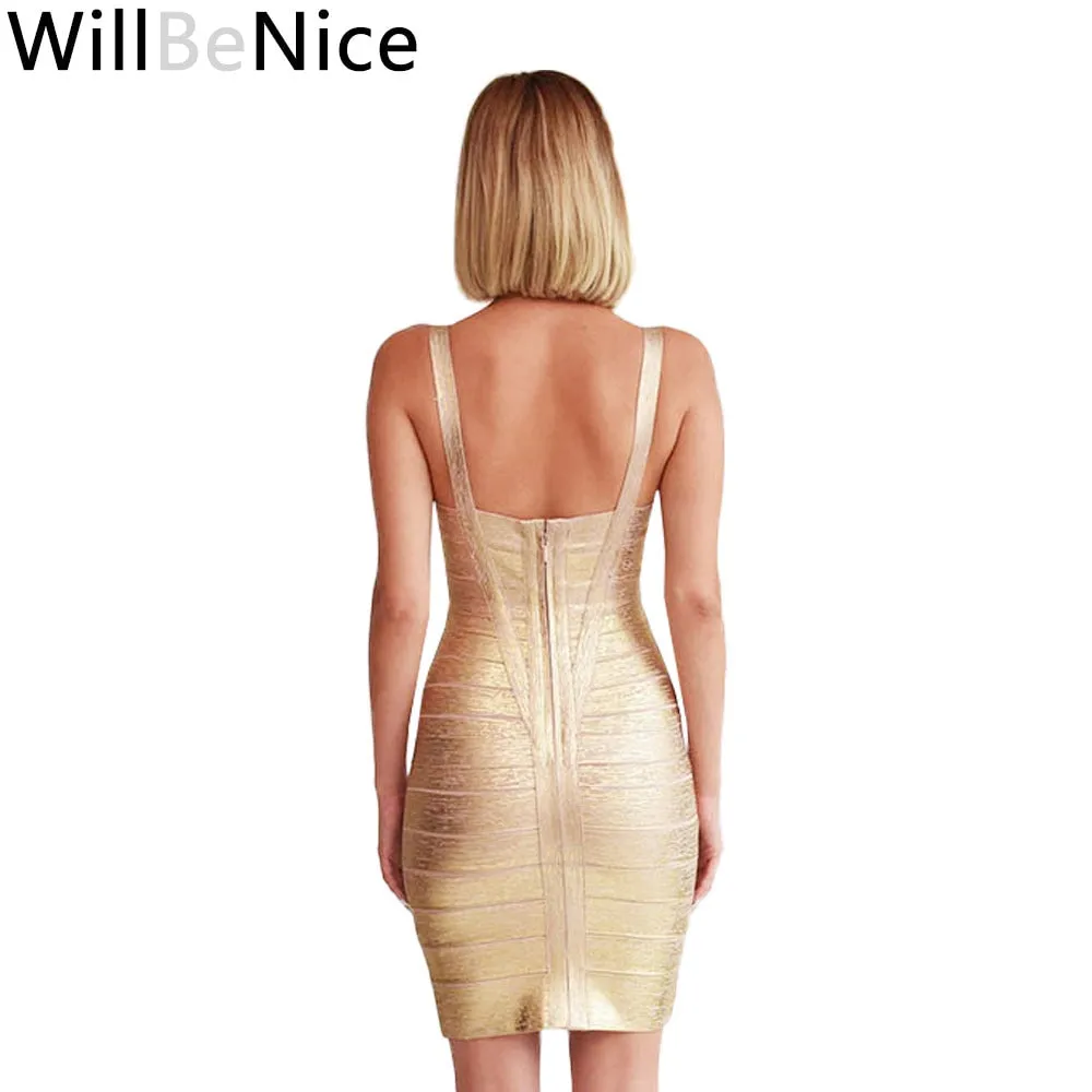 WillBeNice Gold Silver Spaghetti Strap Bodycon