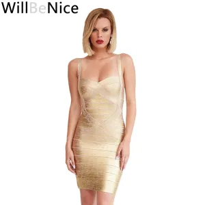 WillBeNice Gold Silver Spaghetti Strap Bodycon