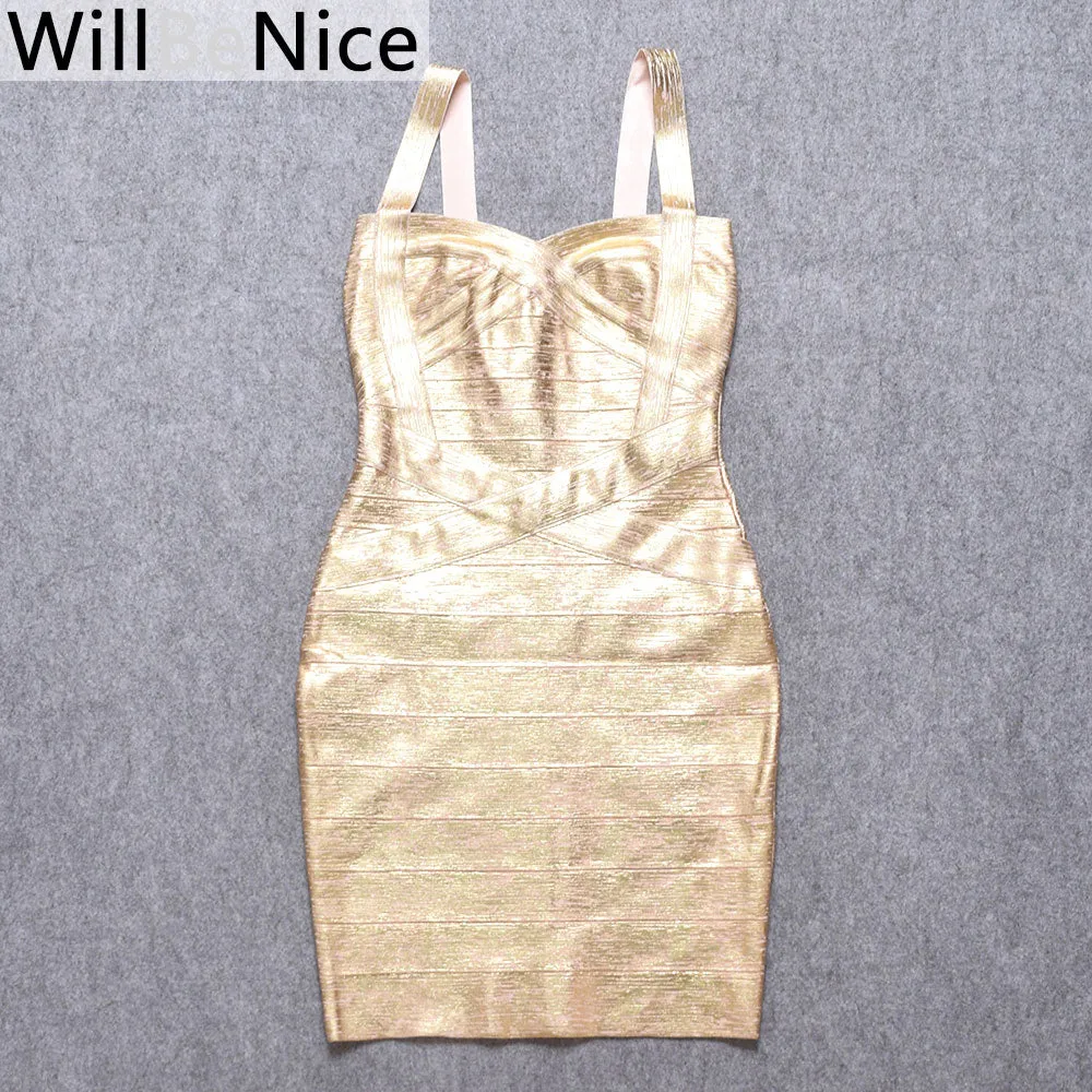 WillBeNice Gold Silver Spaghetti Strap Bodycon