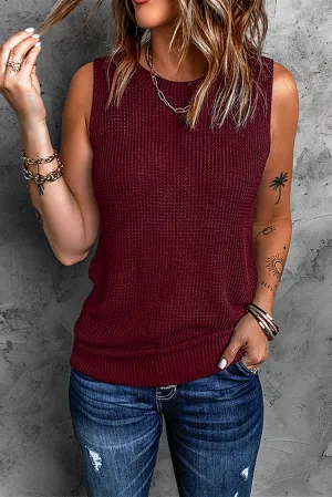 Wine Red Crisscross Hollow-out Knit Tank Top