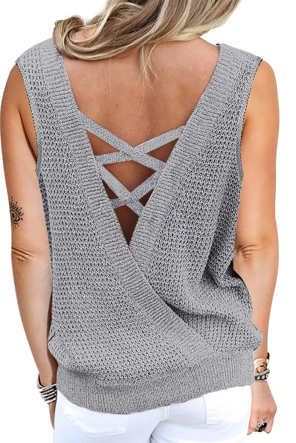 Wine Red Crisscross Hollow-out Knit Tank Top