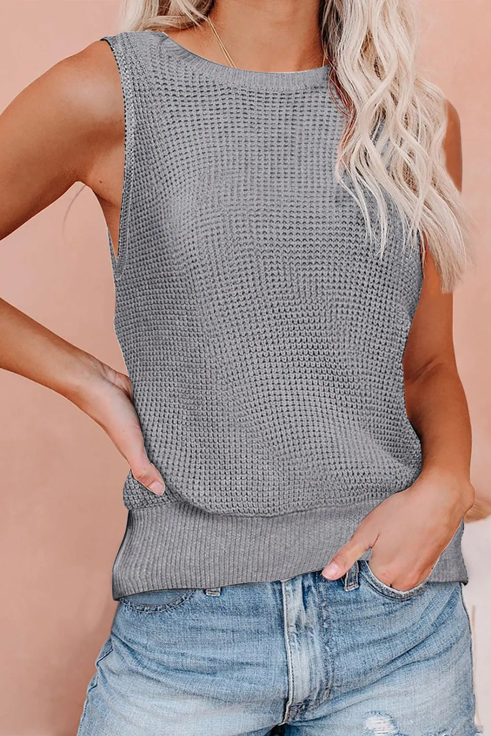 Wine Red Crisscross Hollow-out Knit Tank Top